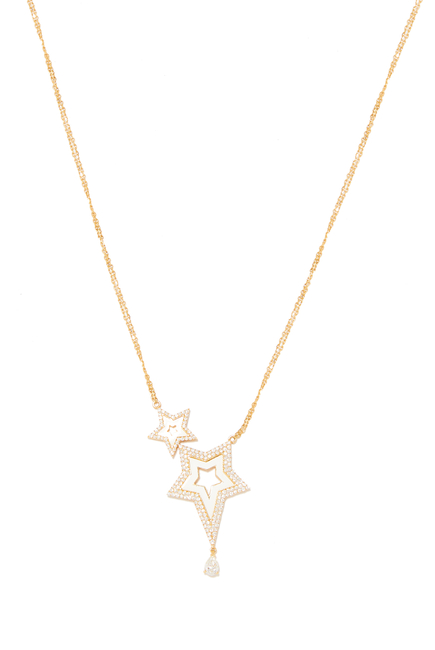 Full Diamond Double Star Necklace, 18k Yellow Gold & Diamonds